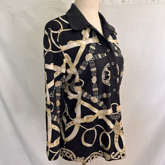 J. McLaughlin Womens Catalina Cloth Top M Equestrian Gold Popover Polo Shirt - Picture 3 of 8